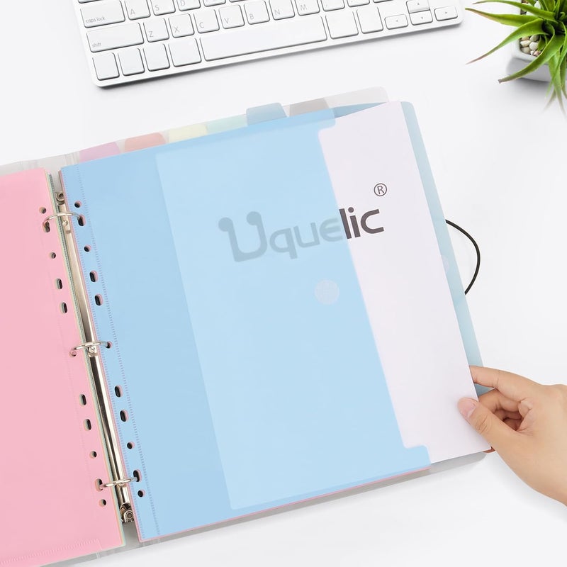 Uquelic A4 Binder, Folio Document Organizer with 12 Pockets, 3 Ring Folder Letter Size/A4, Cute Life Binder for Paper, Files, Photos, Letters, Cards(Clear-Macaron) - Image 2